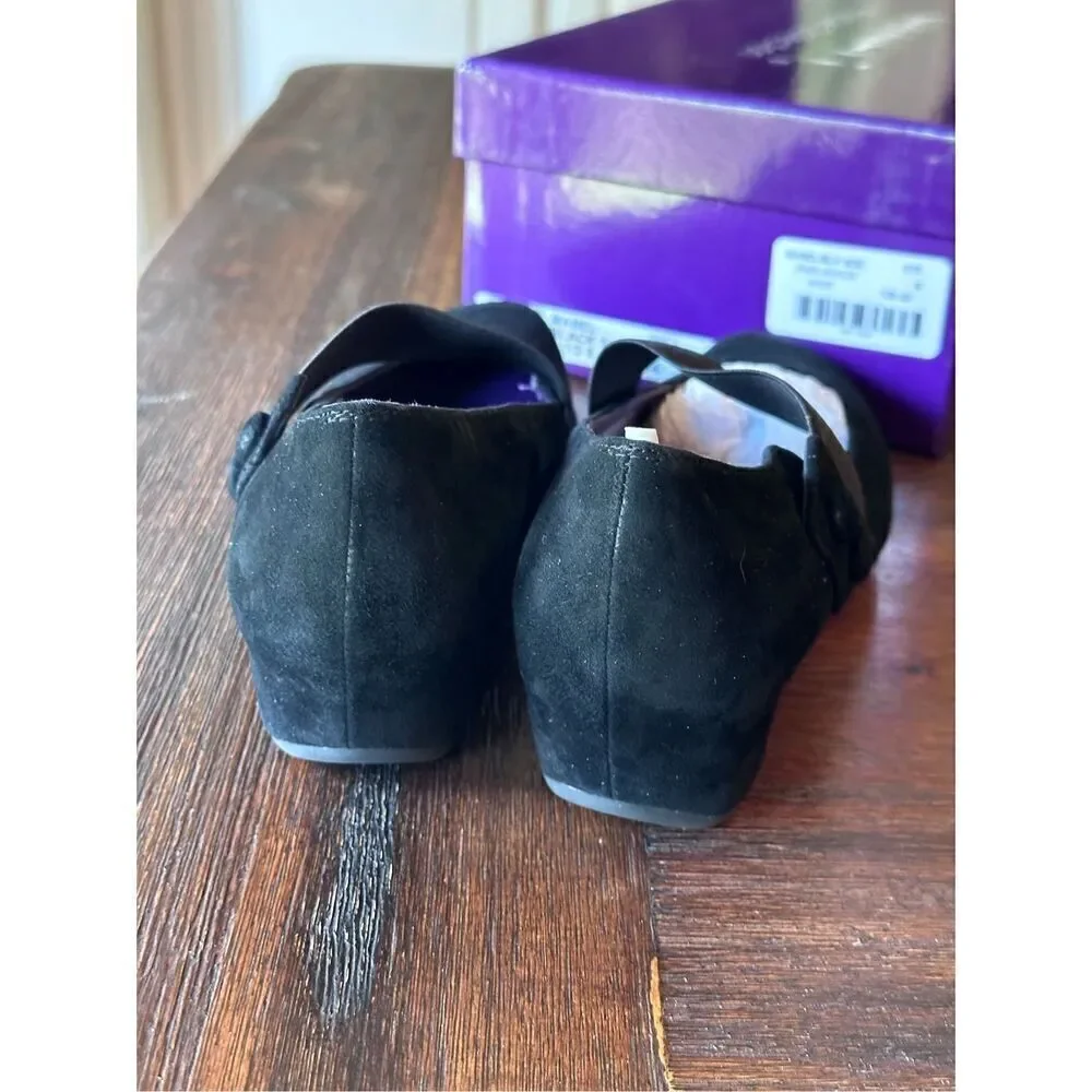 Vaneli Purple Collection black suede Mabel wedge heels